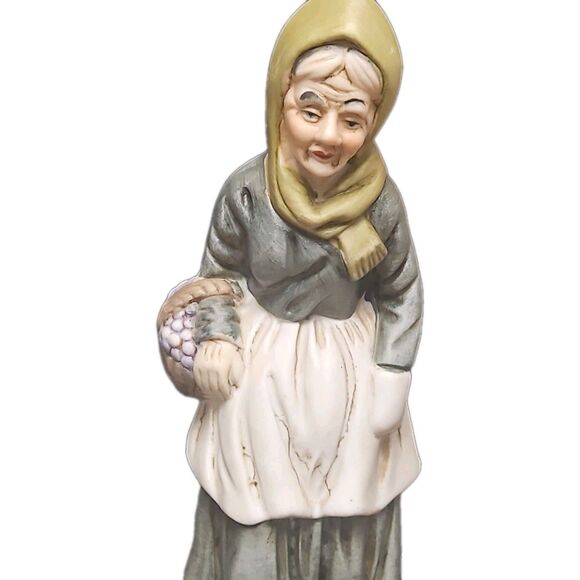 Vintage 12" Porcelain Old Woman Grandma Head Scarf Basket - Picture 5 of 13
